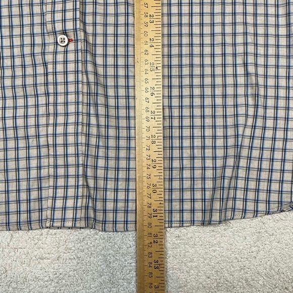 Cremieux Slim Fit Mens XL Plaid Button Down Shirt Tan Blue Long Sleeve Stretch - Picture 4 of 7